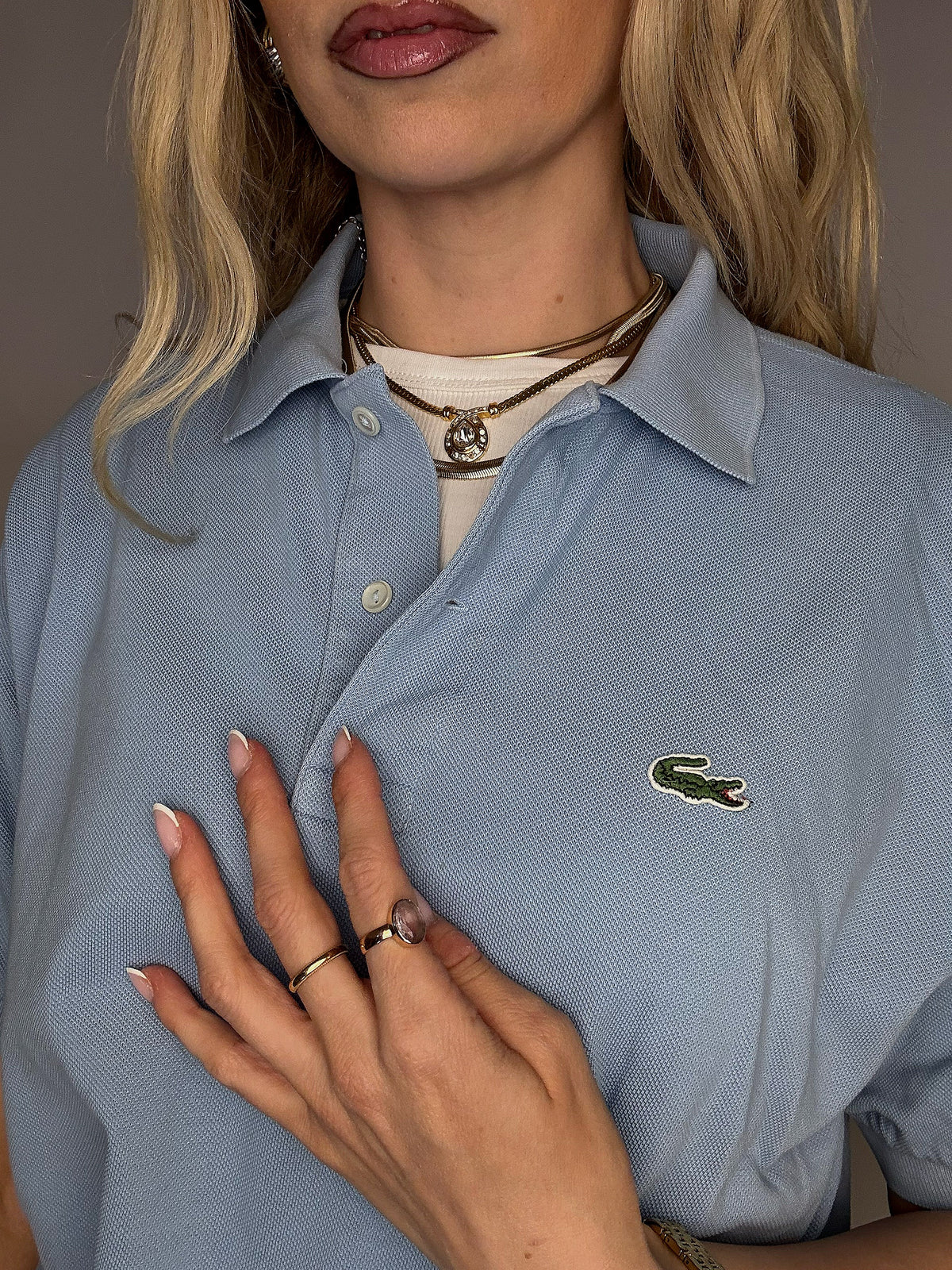 Polo manches courtes bleu ciel LACOSTE L vintage