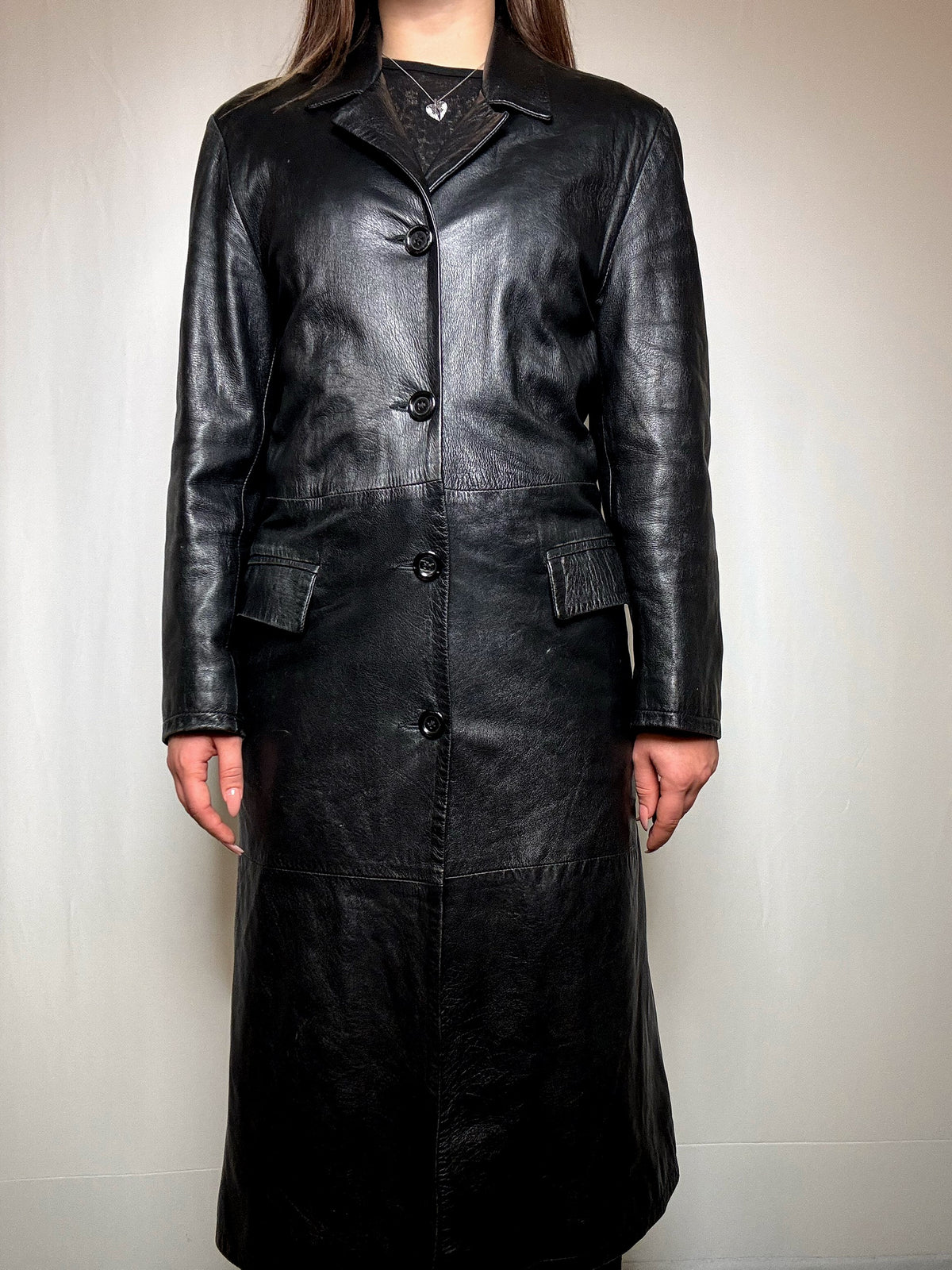 Trench en cuir noir M vintage