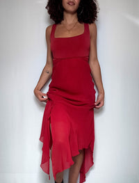 Vintage flowy red dress S/M