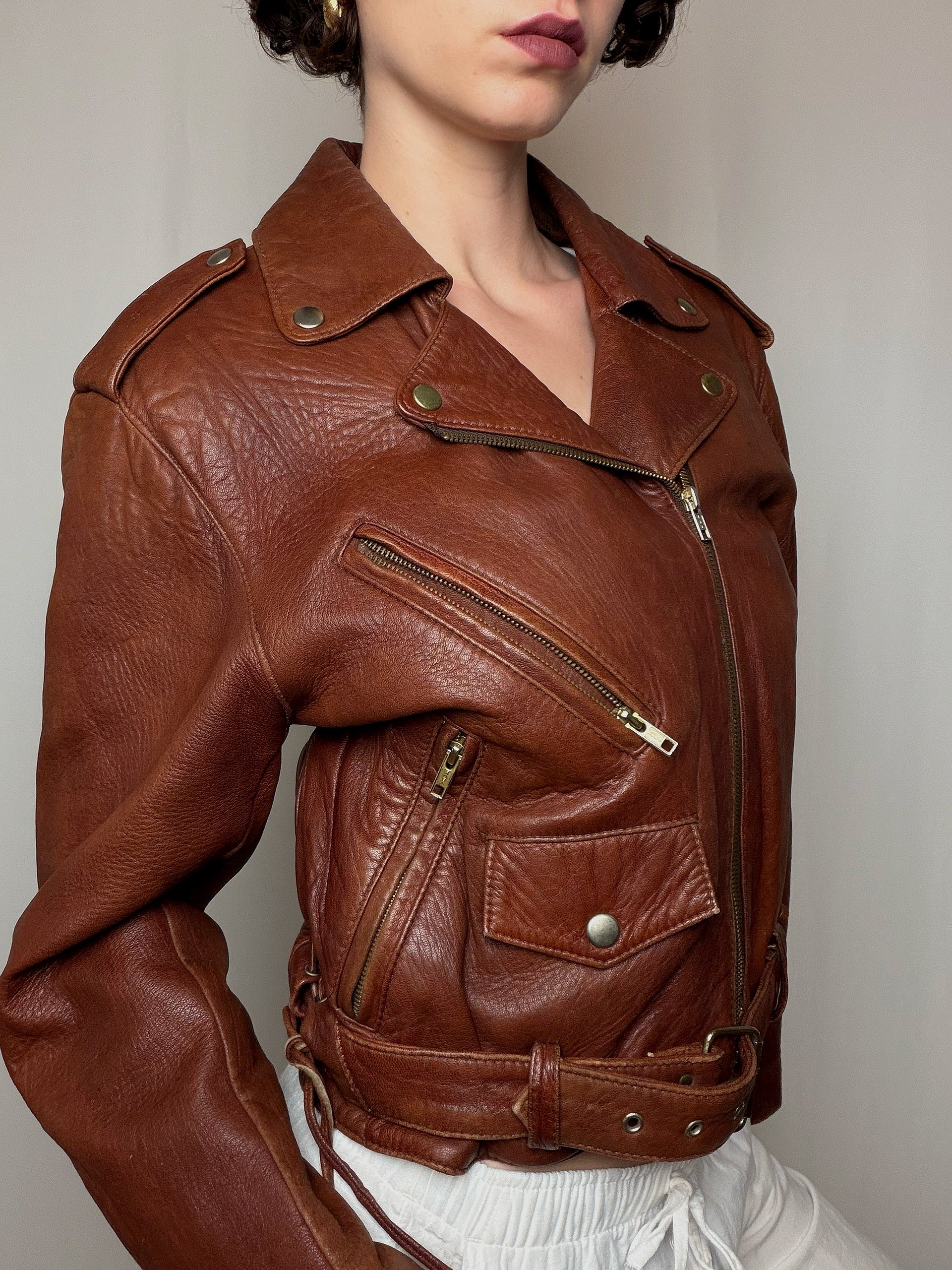 Veste en cuir brune M vintage