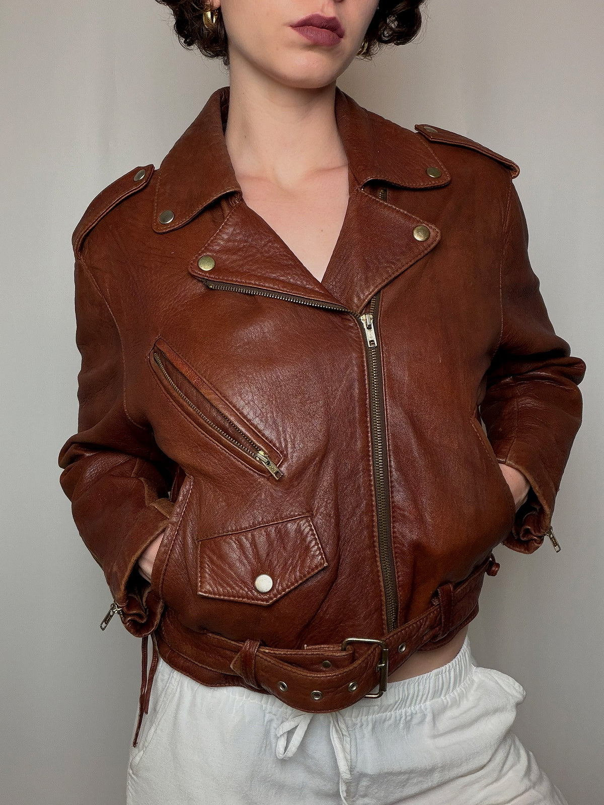 Veste en cuir brune M vintage