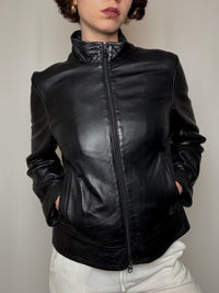 Veste en cuir noire Benetton S/M vintage