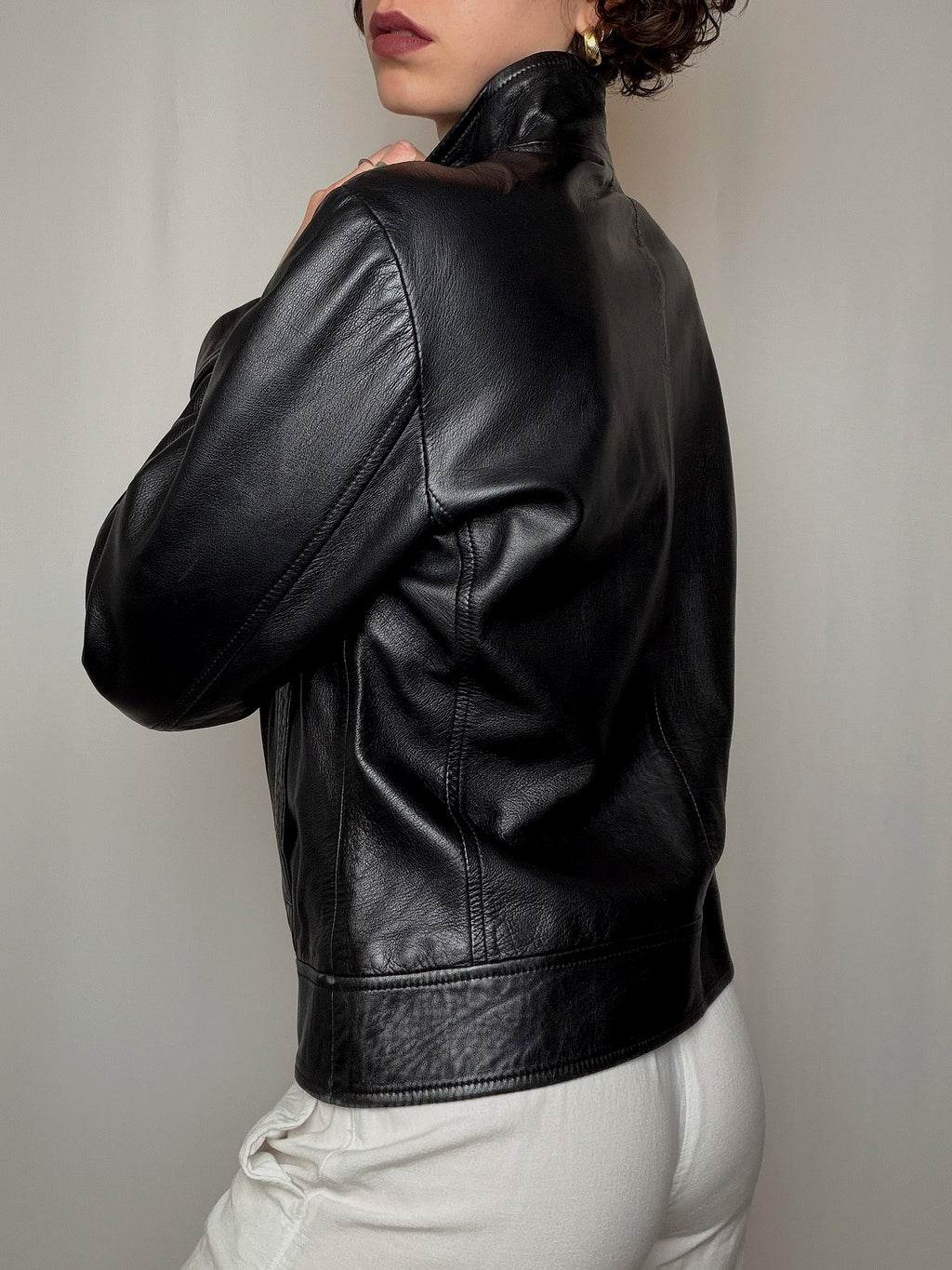 Veste en cuir noire Benetton S/M vintage