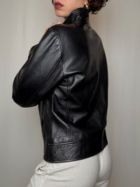 Veste en cuir noire Benetton S/M vintage
