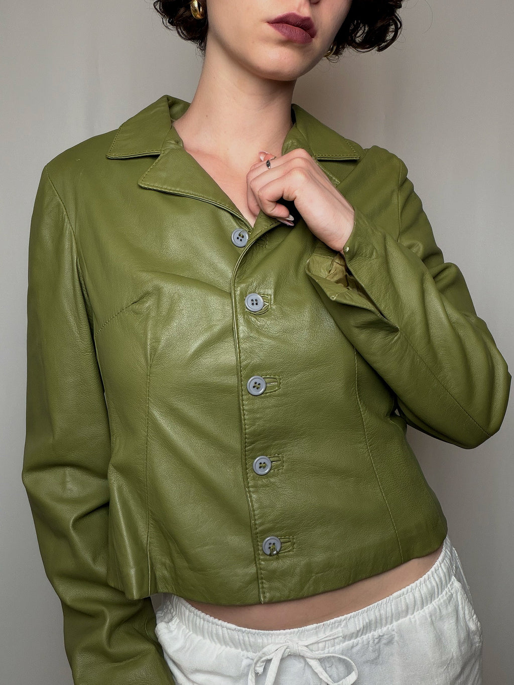 Veste en cuir vert S vintage