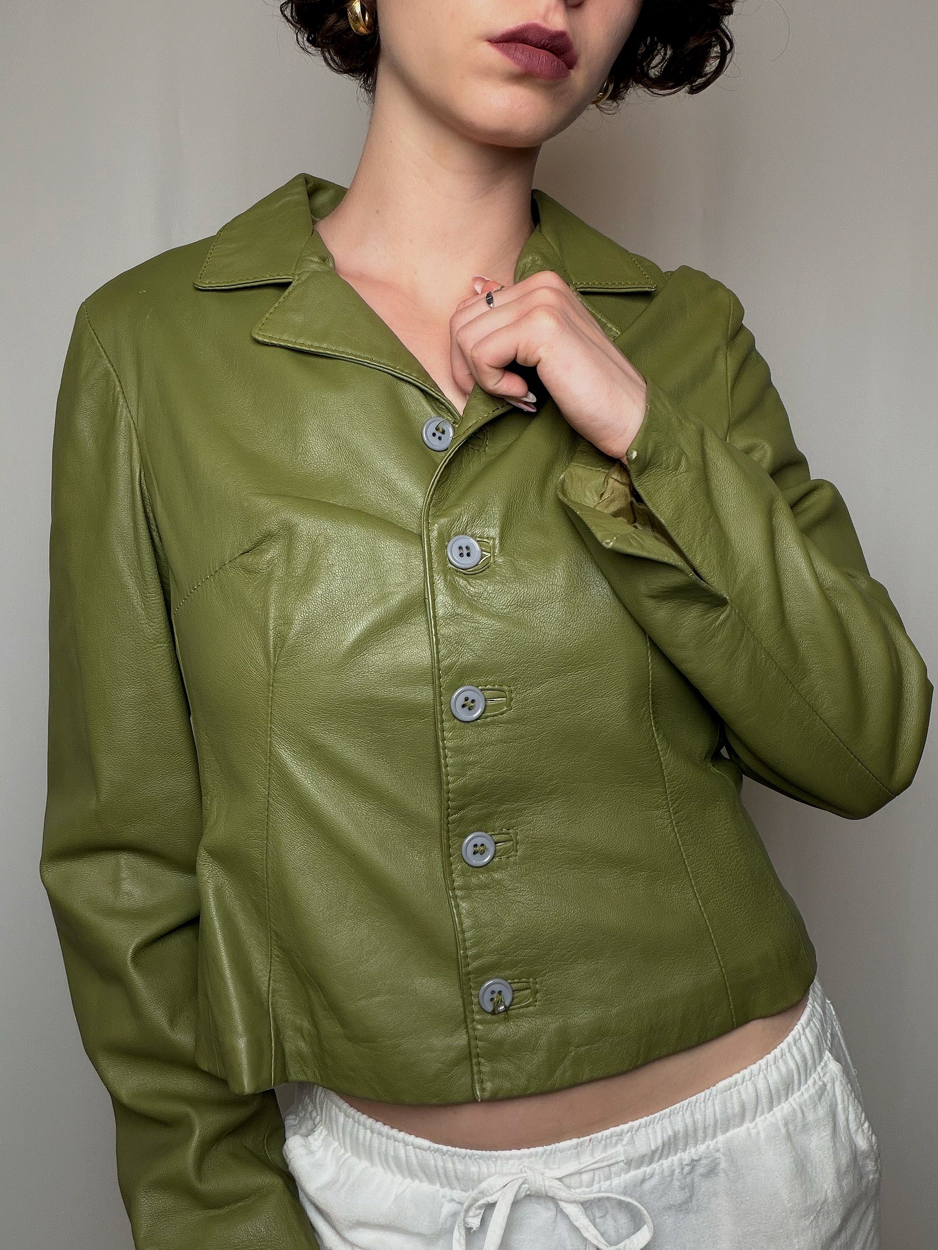 Veste en cuir vert S vintage