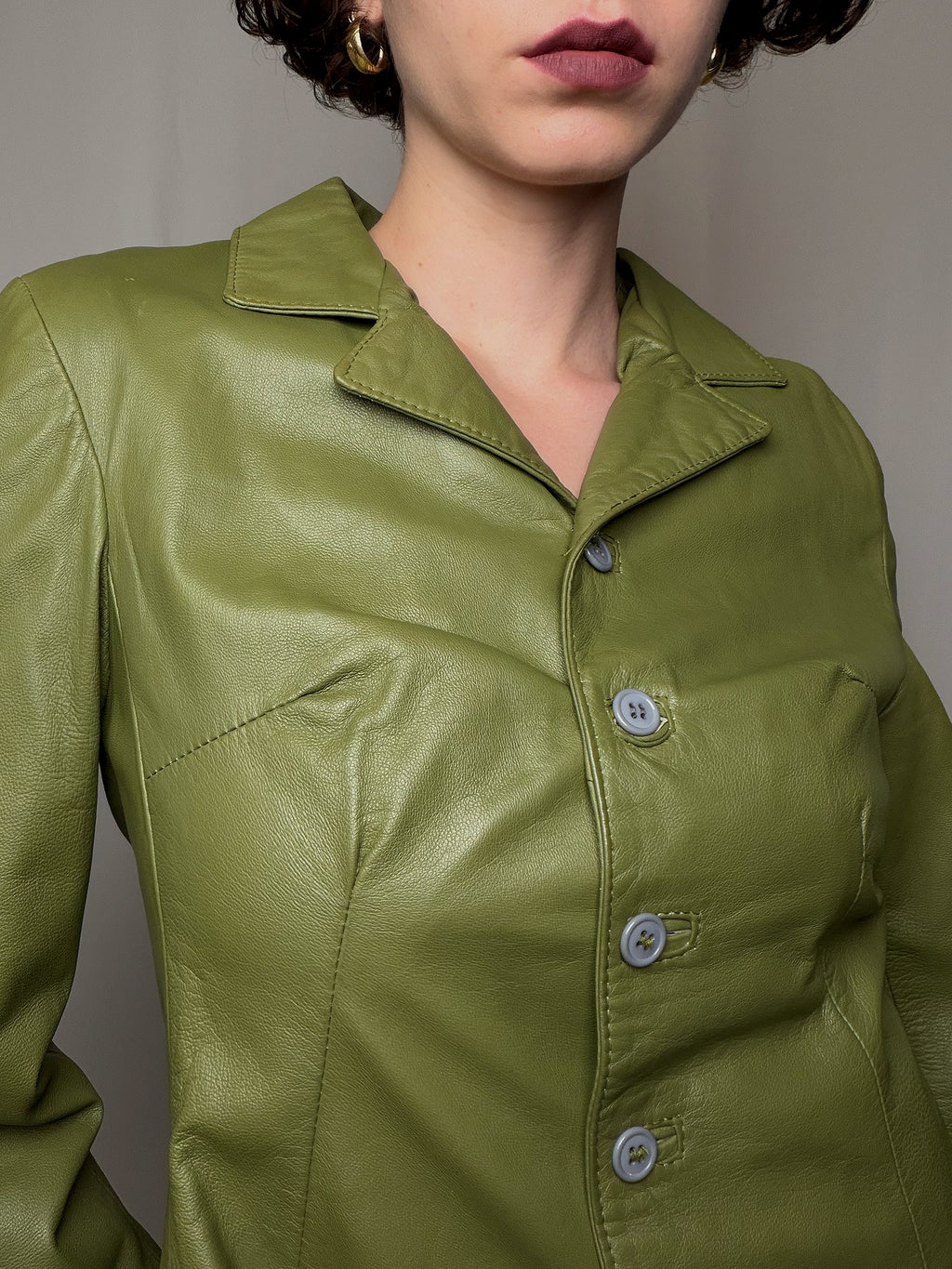 Veste en cuir vert S vintage