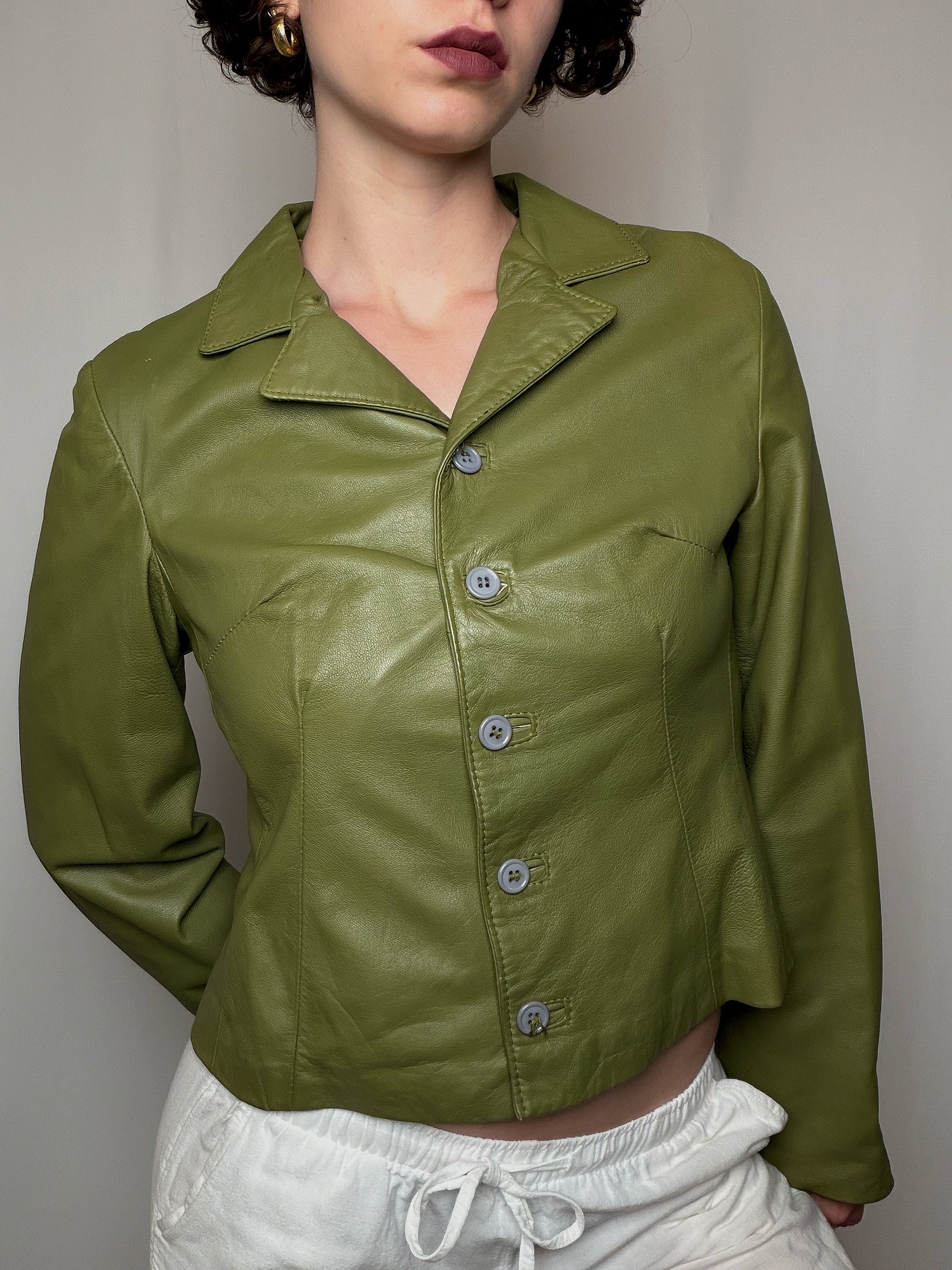 Veste en cuir vert S vintage