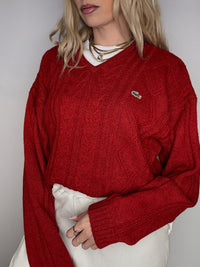 LACOSTE L vintage beige braided crew neck sweater