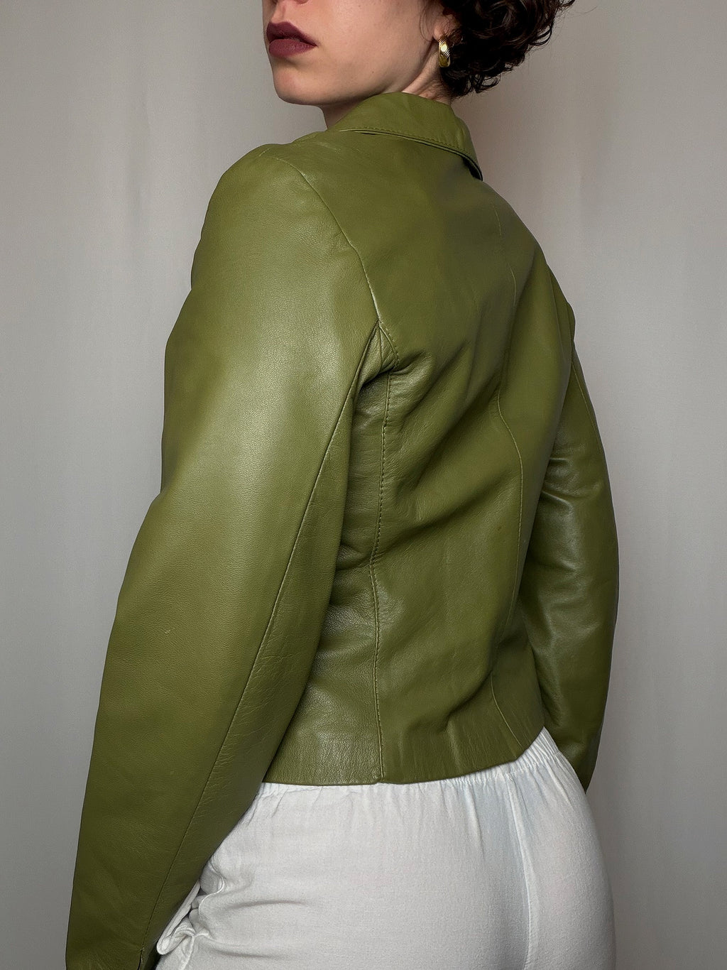 Veste en cuir vert S vintage