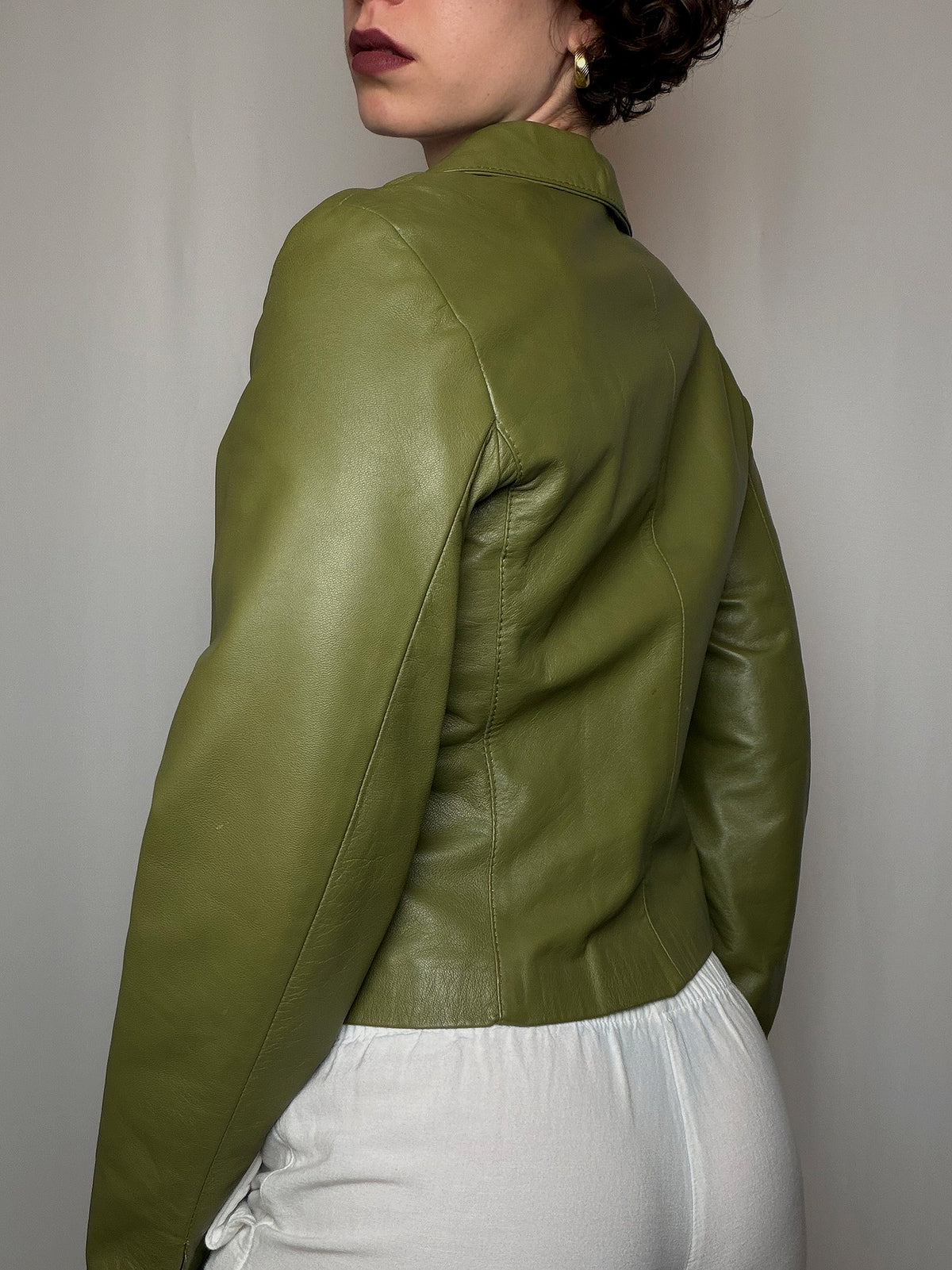 Veste en cuir vert S vintage