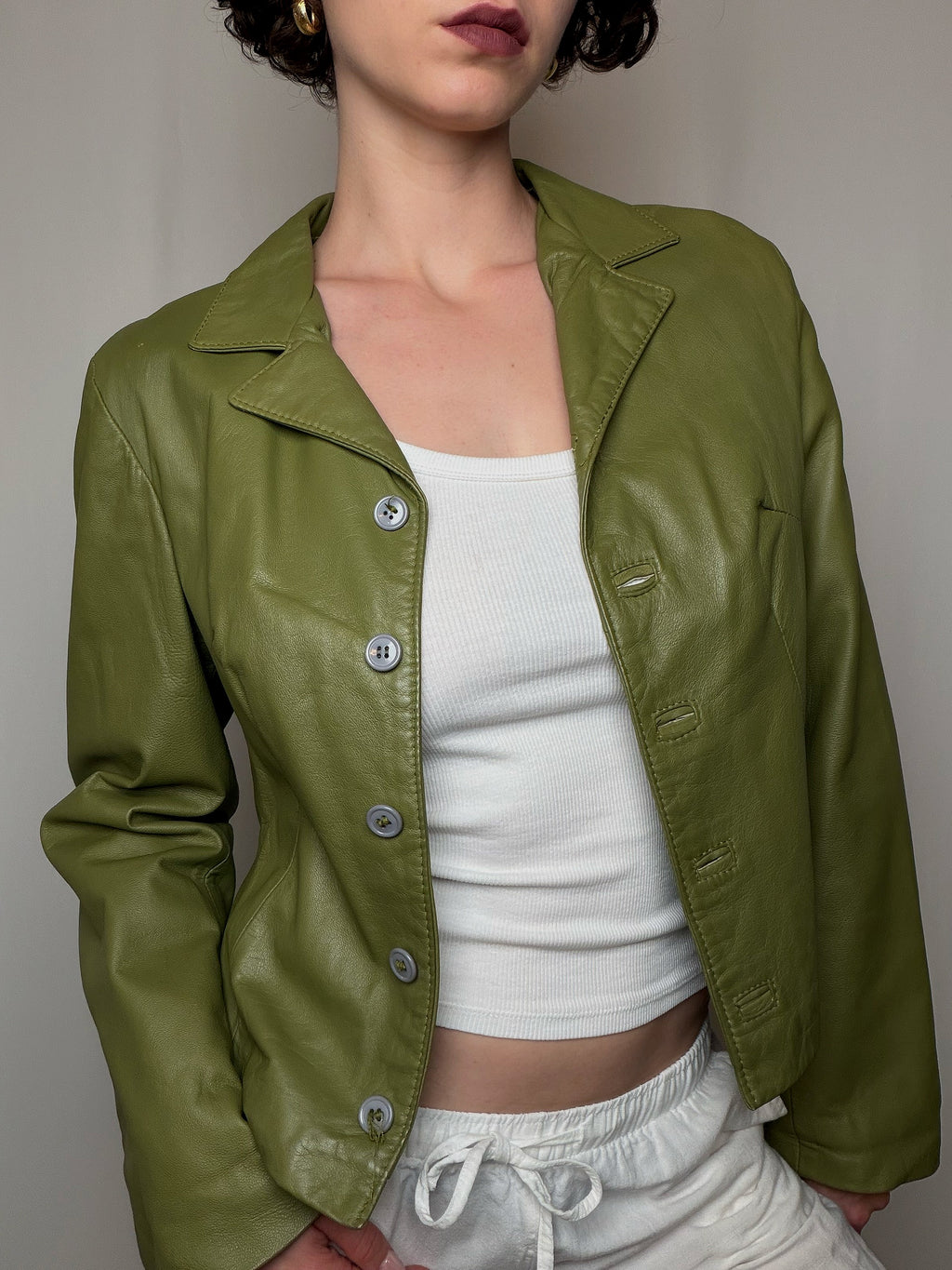 Veste en cuir vert S vintage