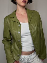 Veste en cuir vert S vintage