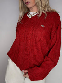 LACOSTE L vintage beige braided crew neck sweater