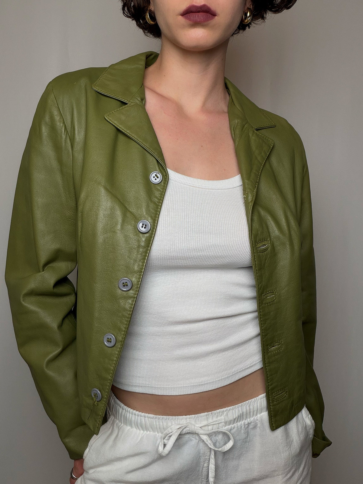 Veste en cuir vert S vintage