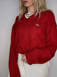 LACOSTE L vintage beige braided crew neck sweater