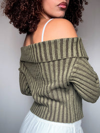 khakifarbener Bootsausschnitt-Cardigan Gr. S Vintage