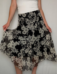 Jupe en soie avec fleurs M/L vintage