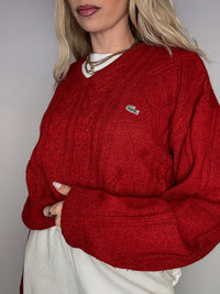 LACOSTE L vintage beige braided crew neck sweater