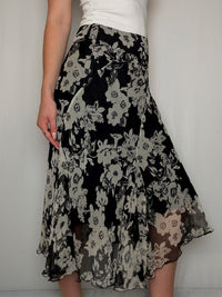 Jupe en soie avec fleurs M/L vintage