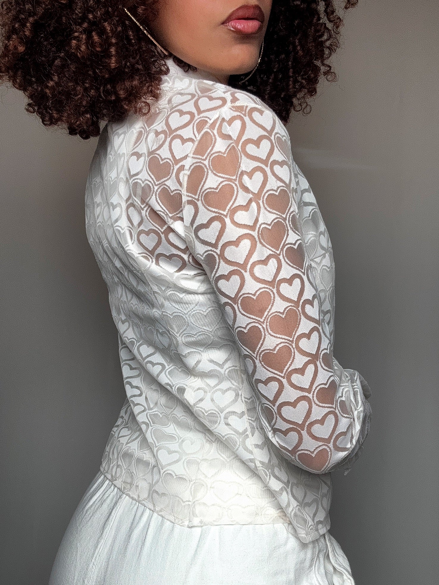 Transparente Bluse mit Herzchen, Größe S, Vintage