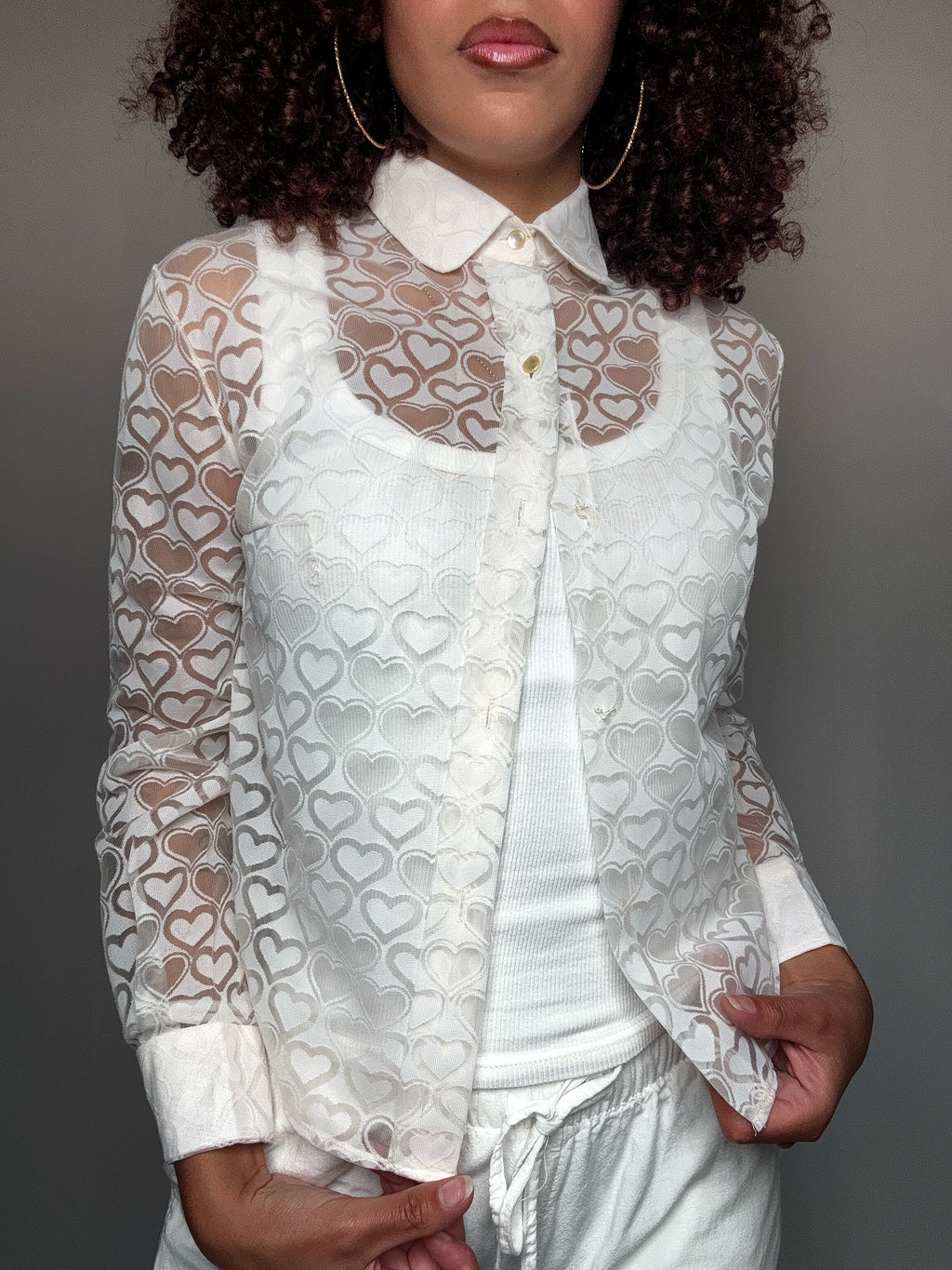 Transparente Bluse mit Herzchen, Größe S, Vintage
