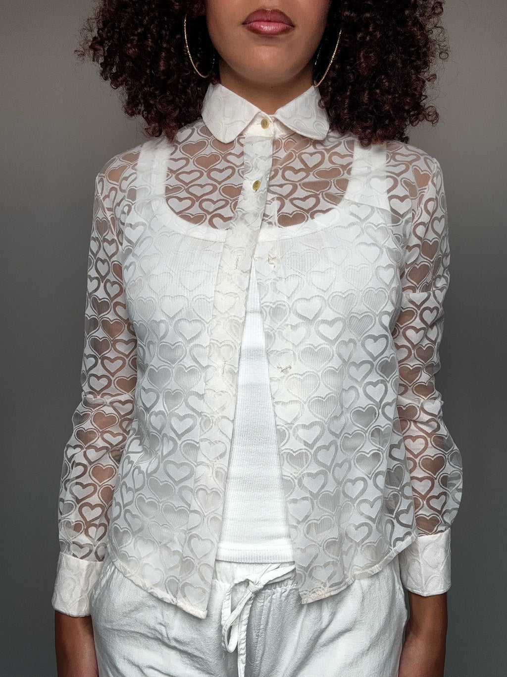 Transparente Bluse mit Herzchen, Größe S, Vintage