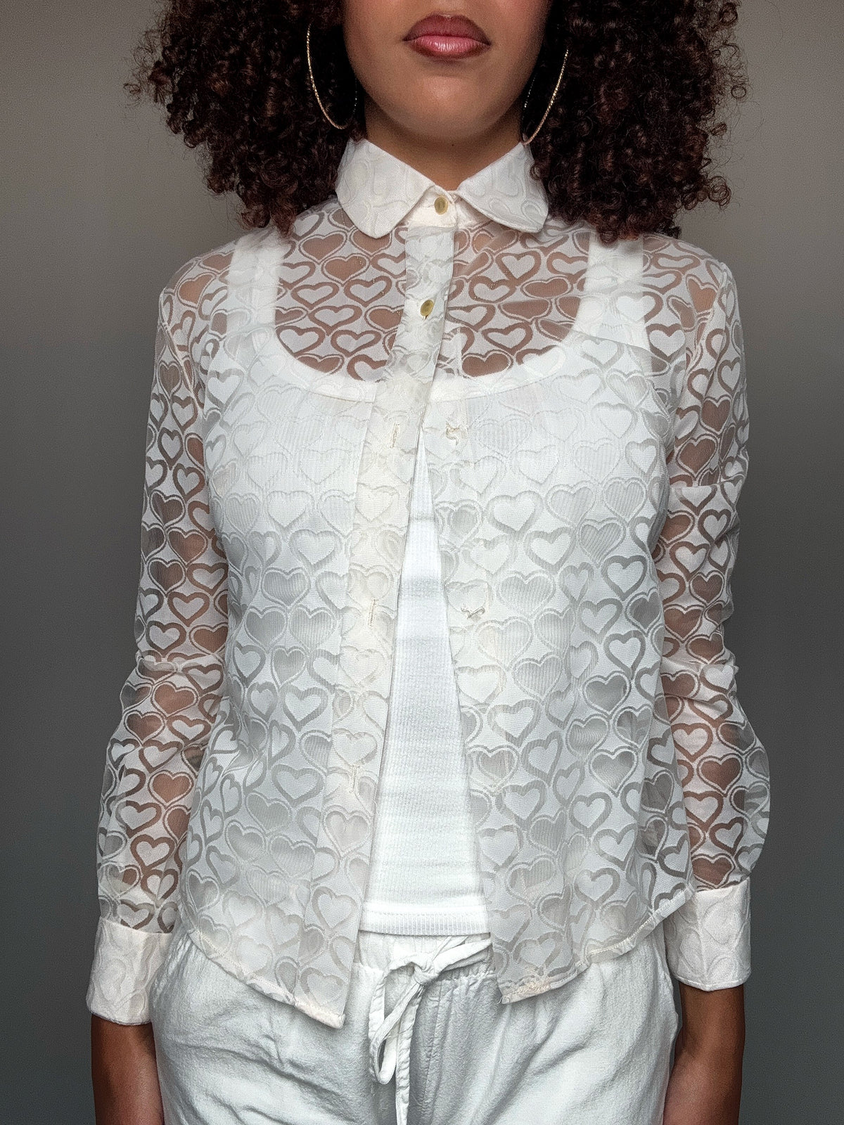 Transparente Bluse mit Herzchen, Größe S, Vintage