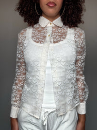 Transparente Bluse mit Herzchen, Größe S, Vintage
