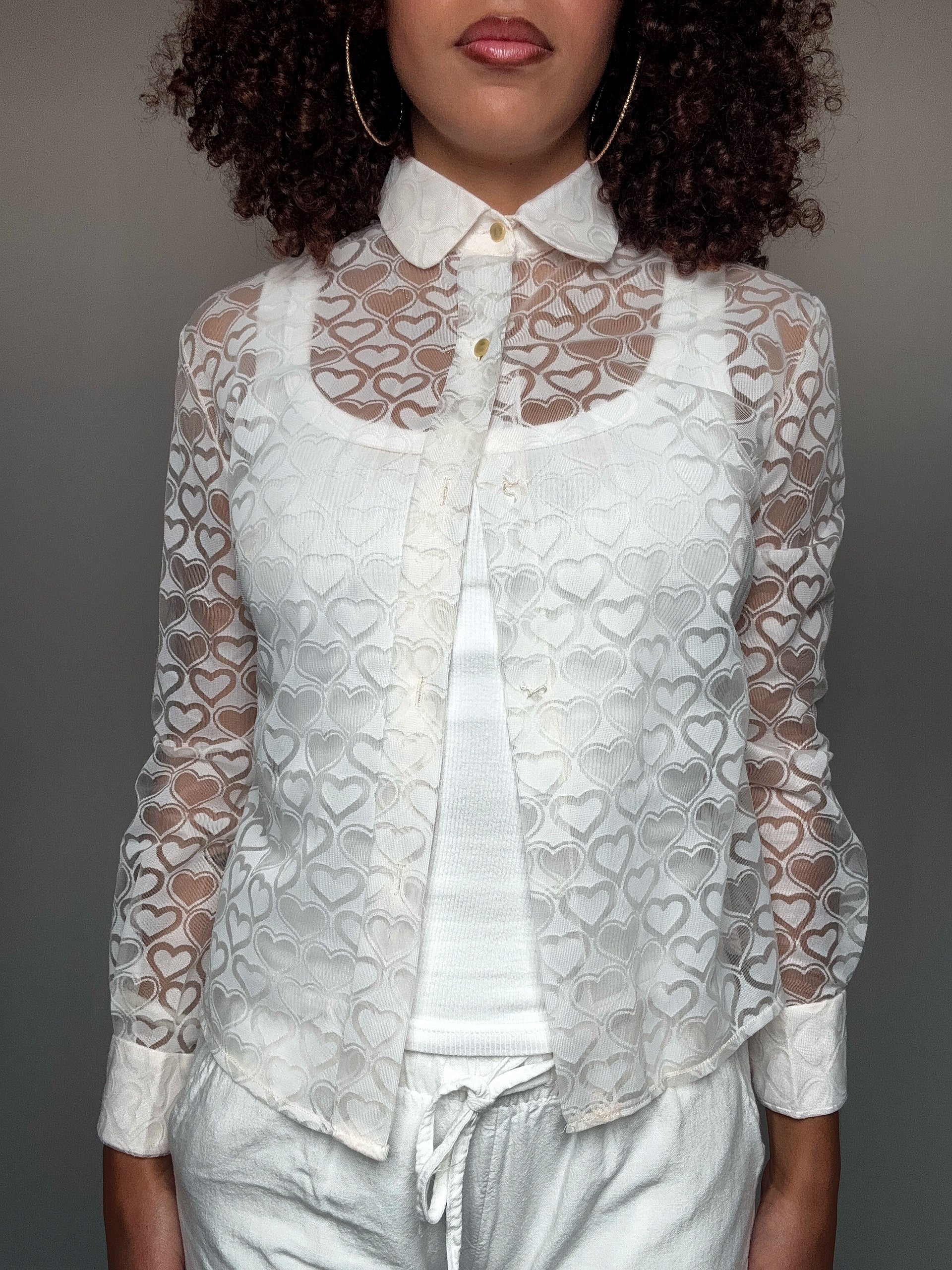 Transparente Bluse mit Herzchen, Größe S, Vintage