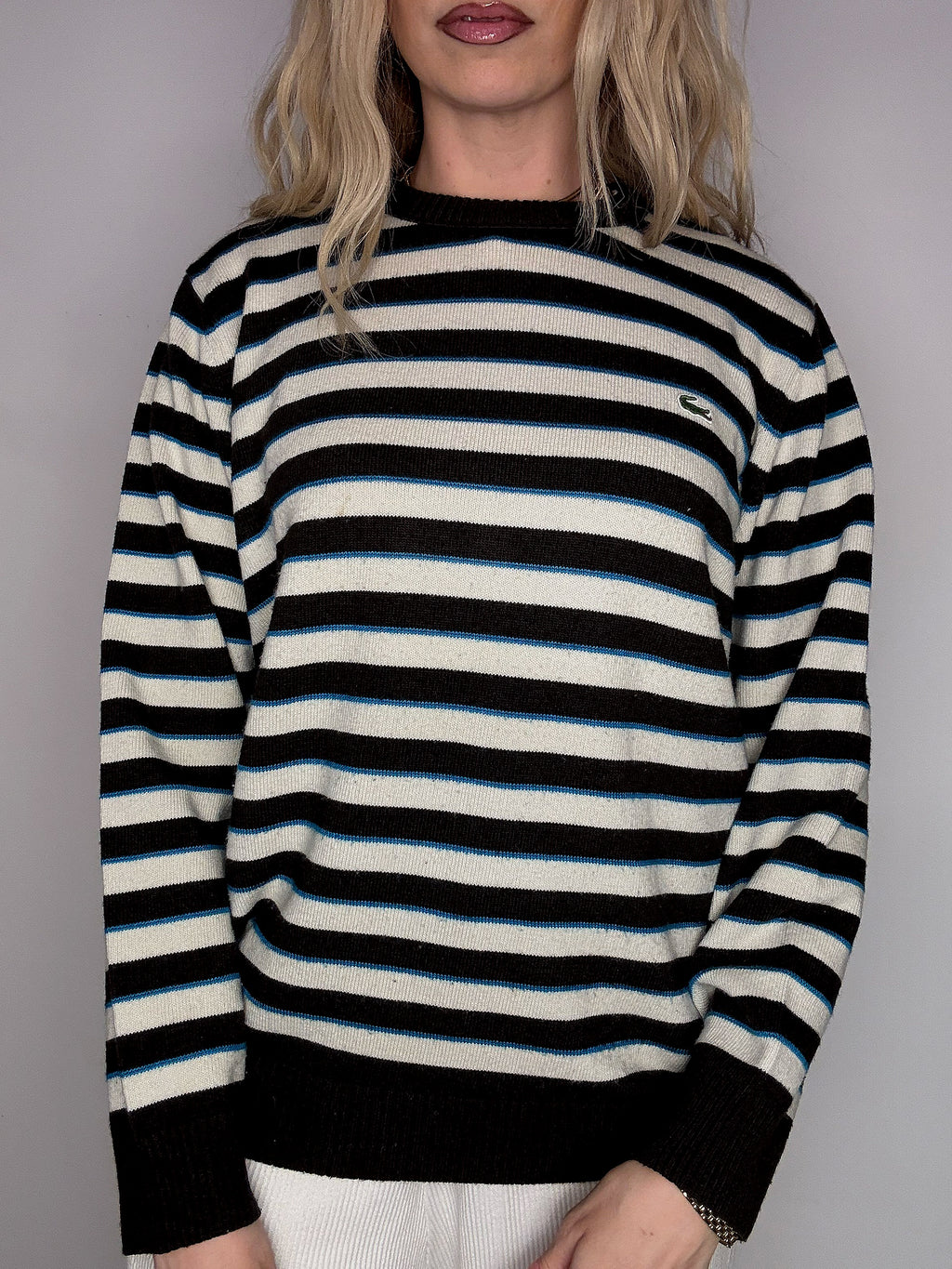 LACOSTE S vintage black V-neck wool sweater
