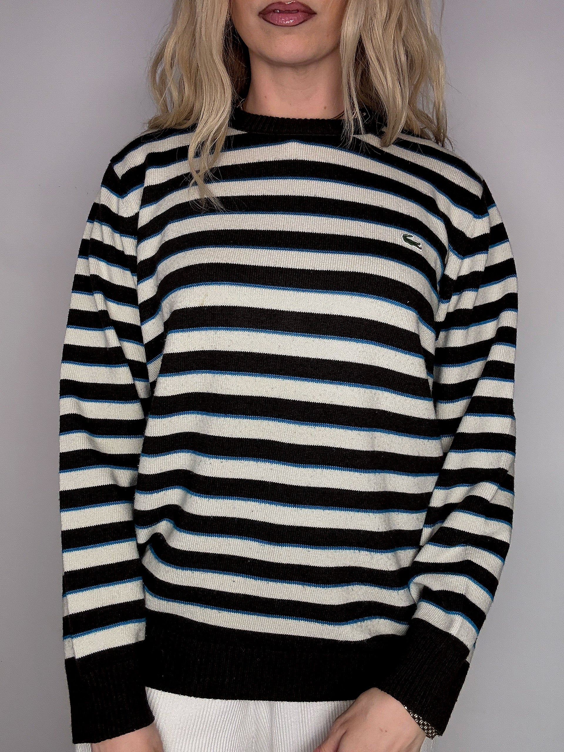 LACOSTE S vintage black V-neck wool sweater