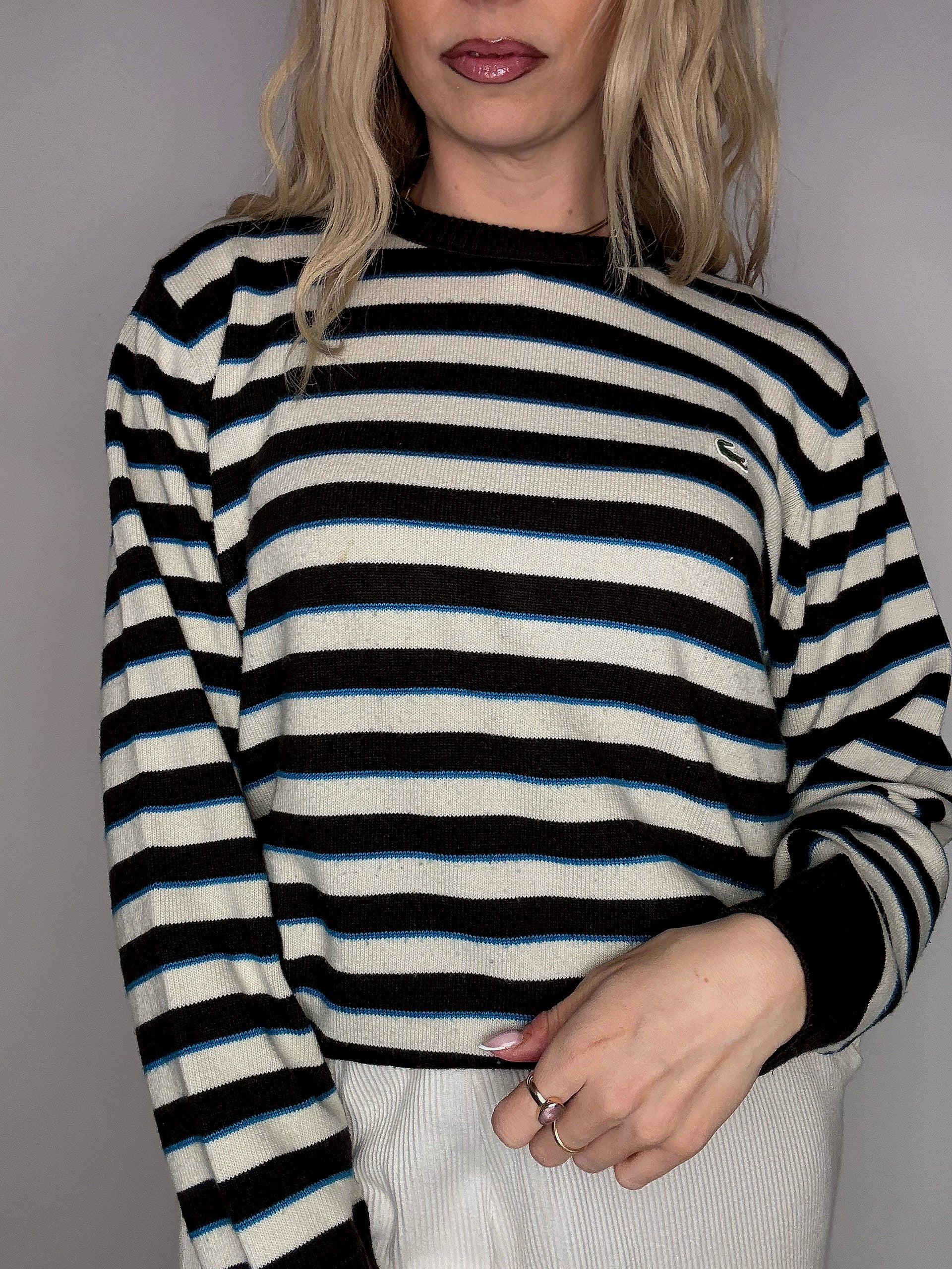 LACOSTE S vintage black V-neck wool sweater
