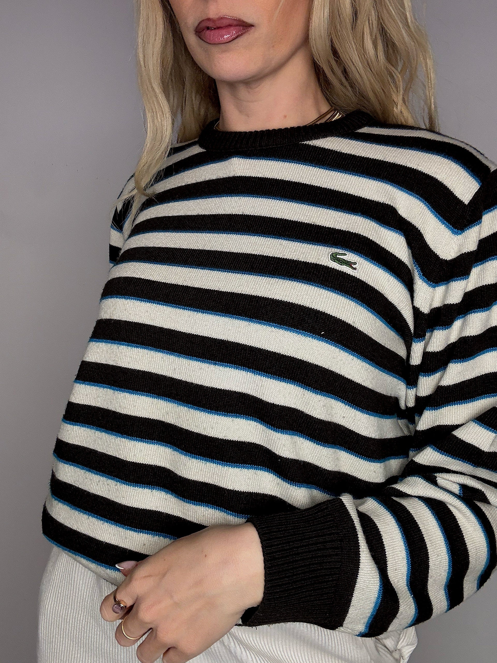 LACOSTE S vintage black V-neck wool sweater