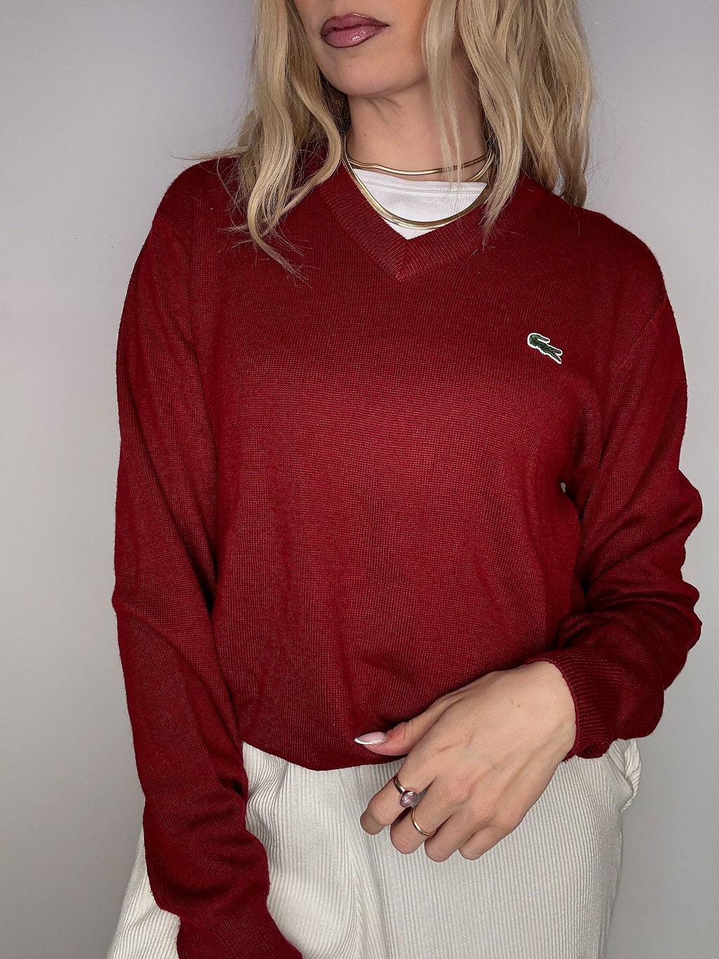 LACOSTE S vintage black V-neck wool sweater