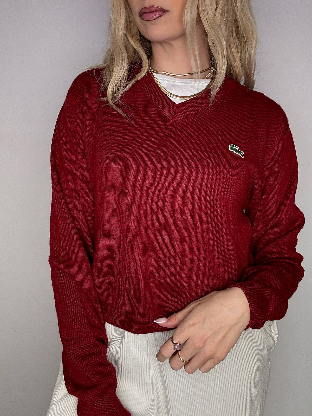 LACOSTE S vintage black V-neck wool sweater