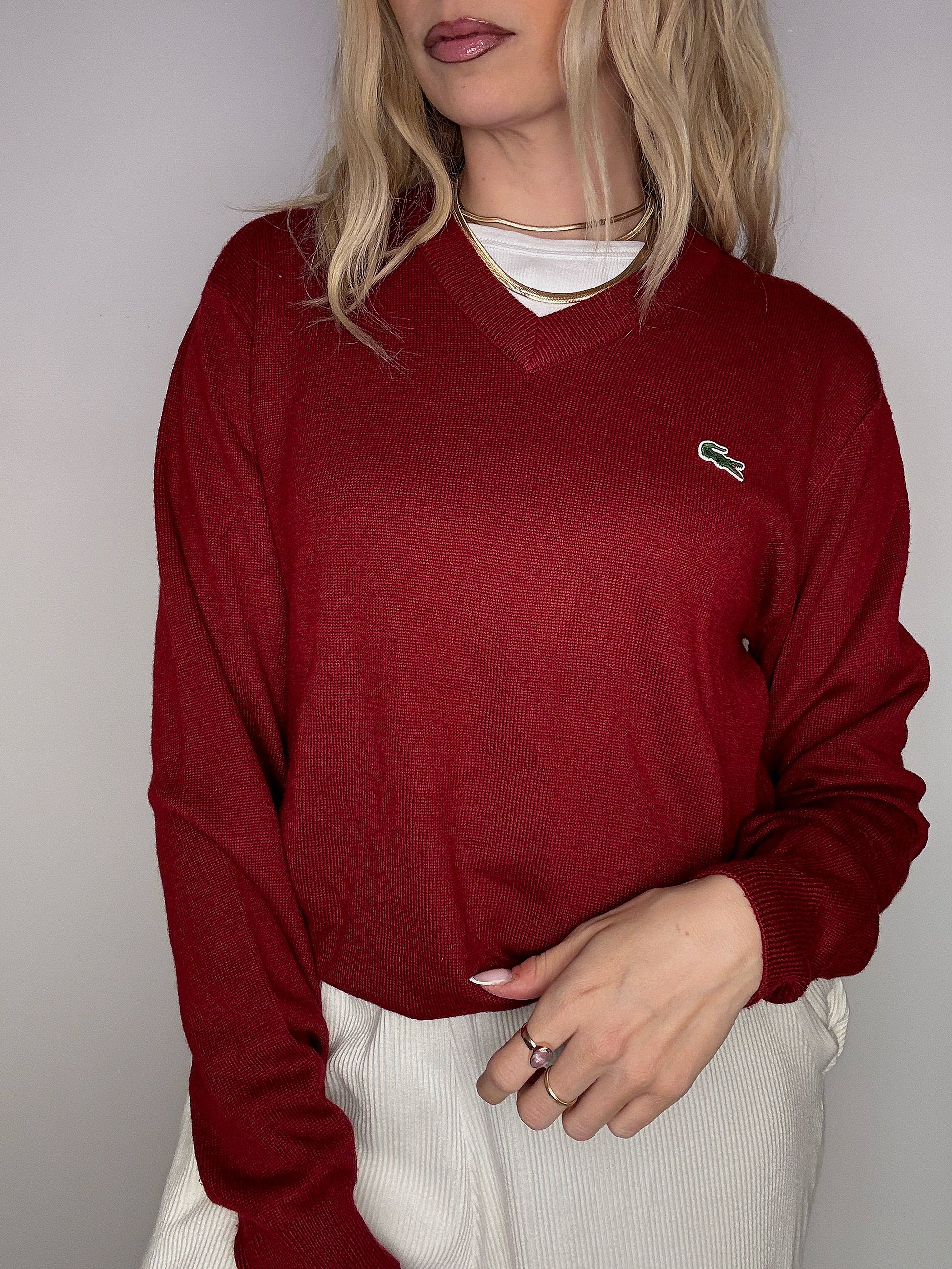 LACOSTE S vintage black V-neck wool sweater
