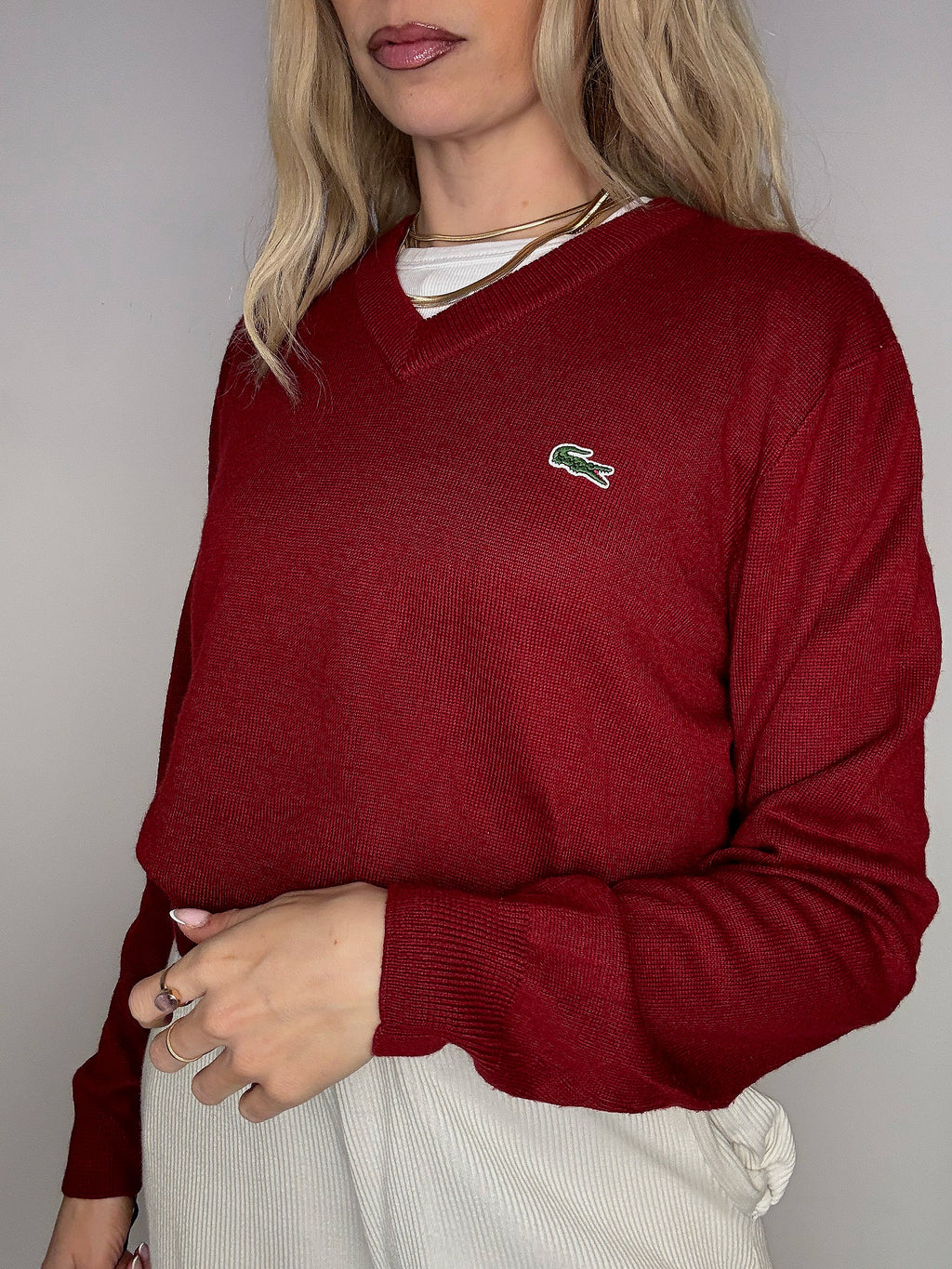 LACOSTE S vintage black V-neck wool sweater