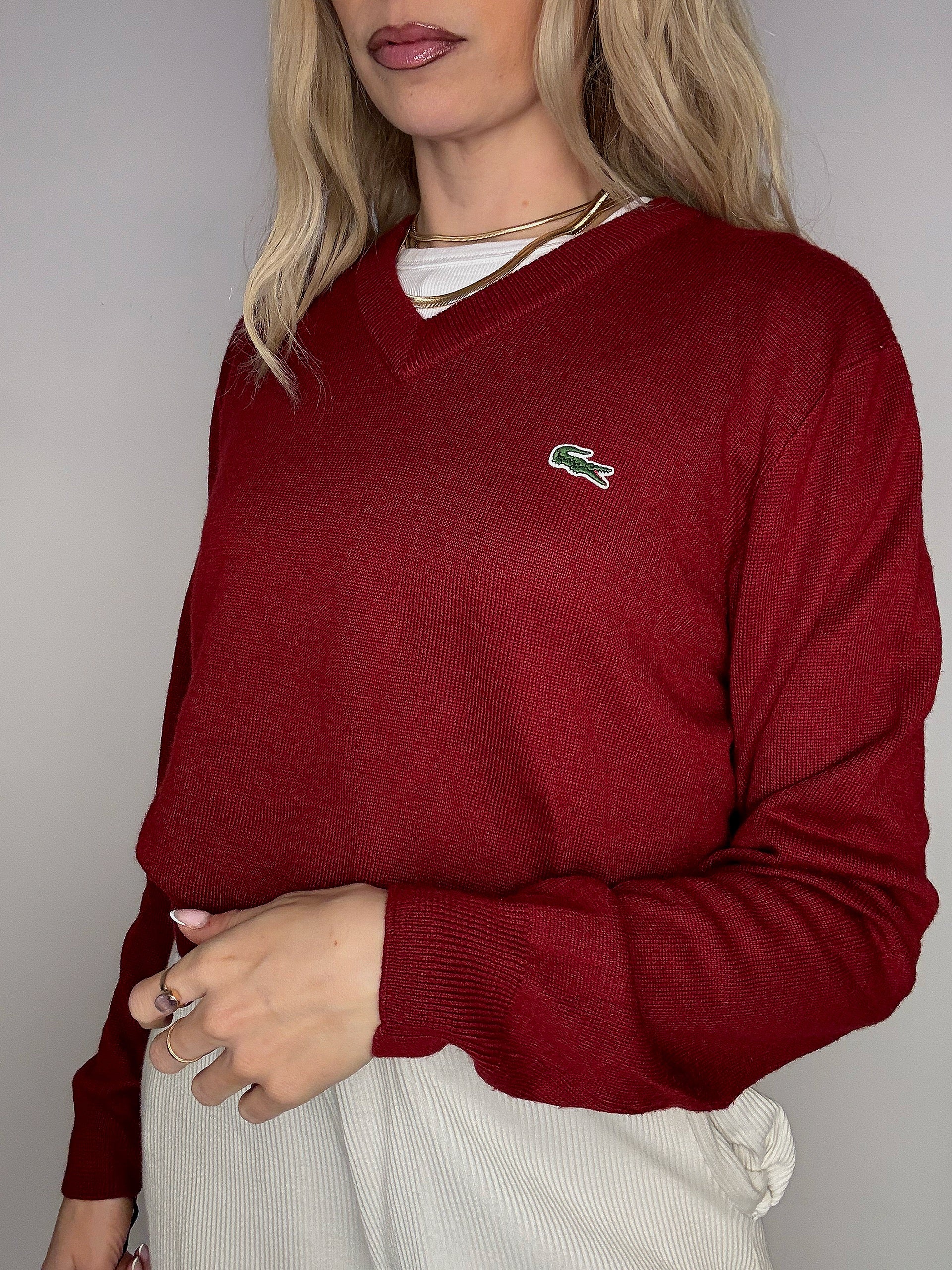 LACOSTE S vintage black V-neck wool sweater