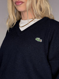 LACOSTE S vintage black V-neck wool sweater
