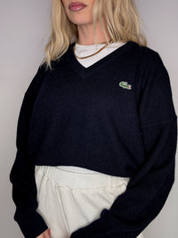 LACOSTE S vintage black V-neck wool sweater