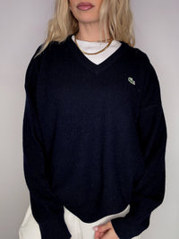 LACOSTE S vintage black V-neck wool sweater