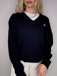 LACOSTE S vintage black V-neck wool sweater