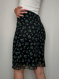 Jupe en mesh noire avec fleurs M/L vintage