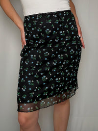 Jupe en mesh noire avec fleurs M/L vintage