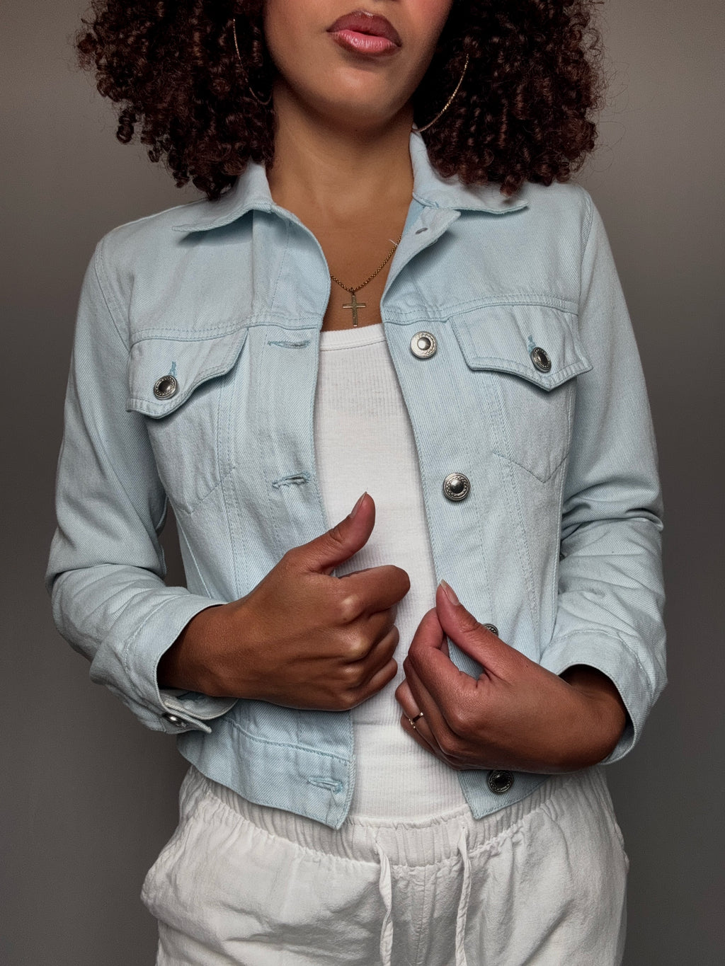 Veste en denim bleu ciel XS vintage