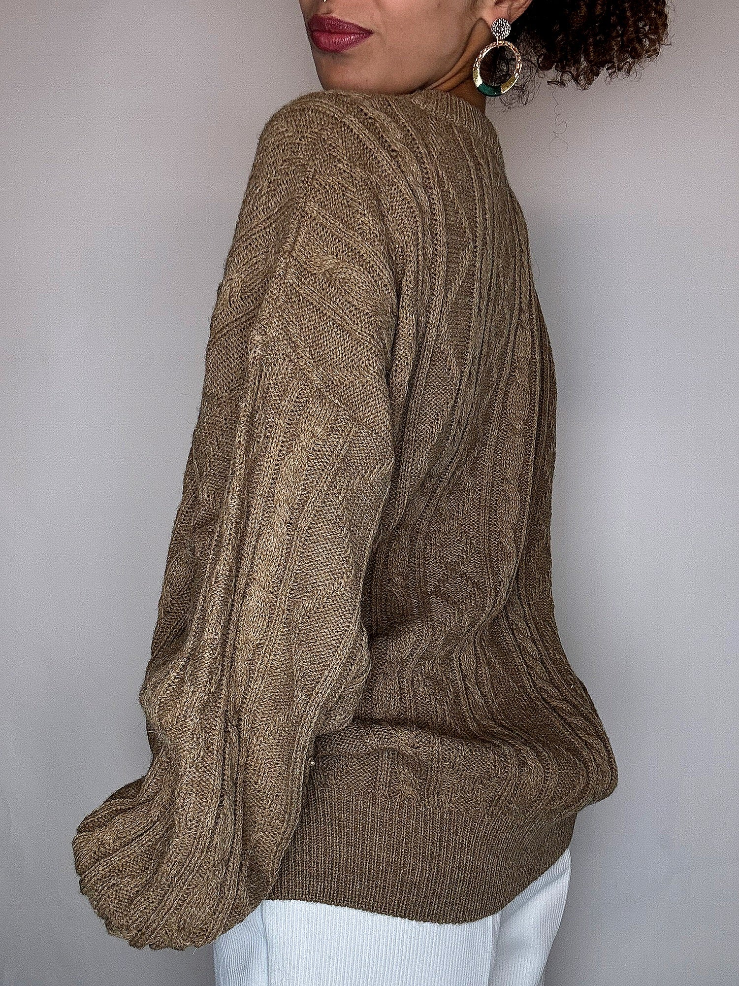 Pull en taille tressée taupe L vintage
