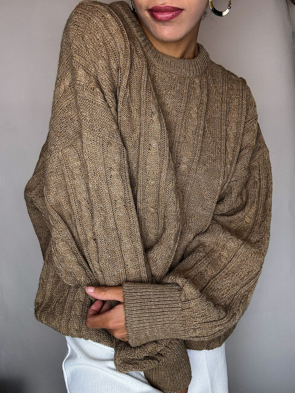 Pull en taille tressée taupe L vintage