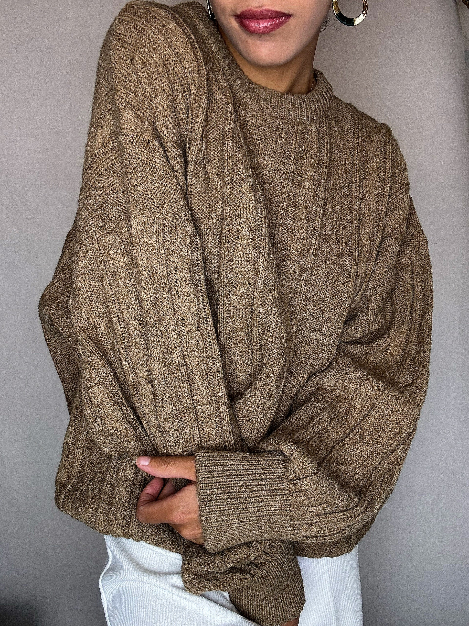 Pull en taille tressée taupe L vintage