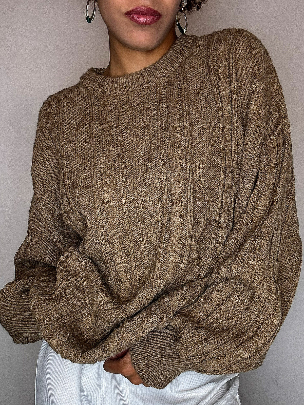 Pull en taille tressée taupe L vintage
